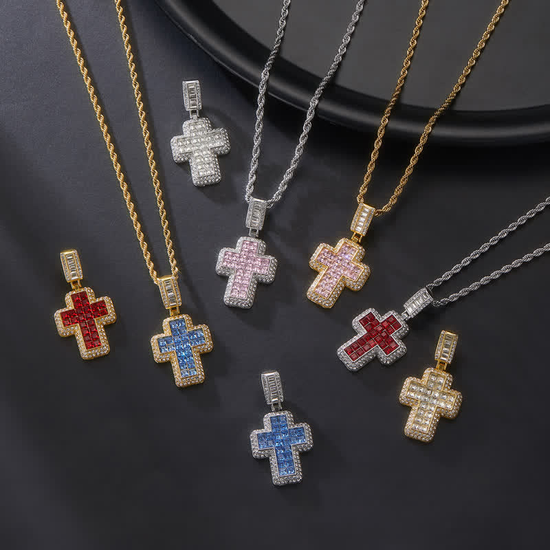 Encircled Square Gem Block Cross Necklace: Badge of Glorious Heavenly Fortitude