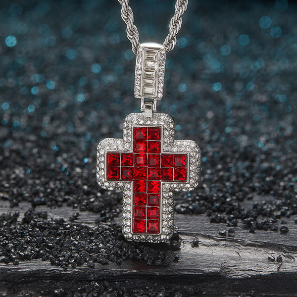 Encircled Square Gem Block Cross Necklace: Badge of Glorious Heavenly Fortitude
