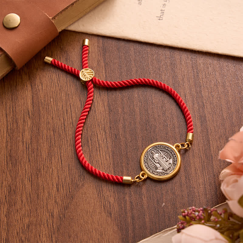 Adjustable Woven Cord St. Benedict Bracelet: Emblem of Steadfast Heavenly Safeguard