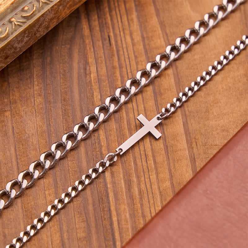Sleek Flat Cross Twin Chain Bracelet Set: Symbol of Quiet Daily Divine Guidance