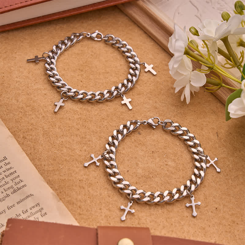 Smooth Chunky Cuban Multi‑Cross Bracelet: Sign of Timeless Heavenly Benevolence