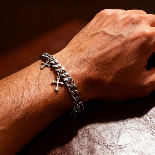 Smooth Chunky Cuban Multi‑Cross Bracelet: Sign of Timeless Heavenly Benevolence