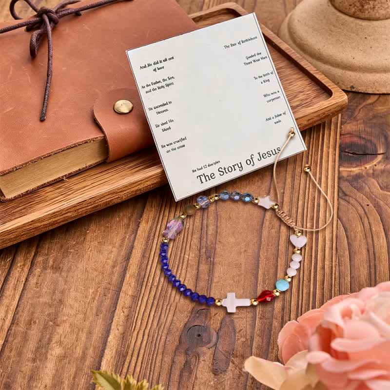 Scripture Narrative Beaded Cross Bracelet: Carrier of Soft Heavenly Providence