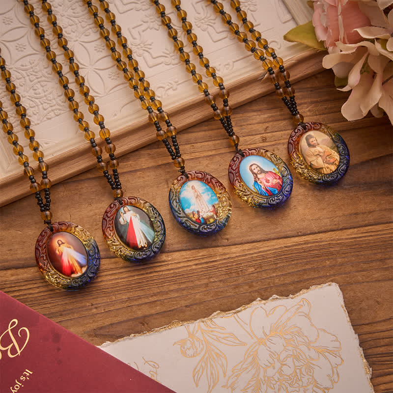 Holy Figure Collection Glass Beaded Necklace: Token of Sweet Divine Remembrance