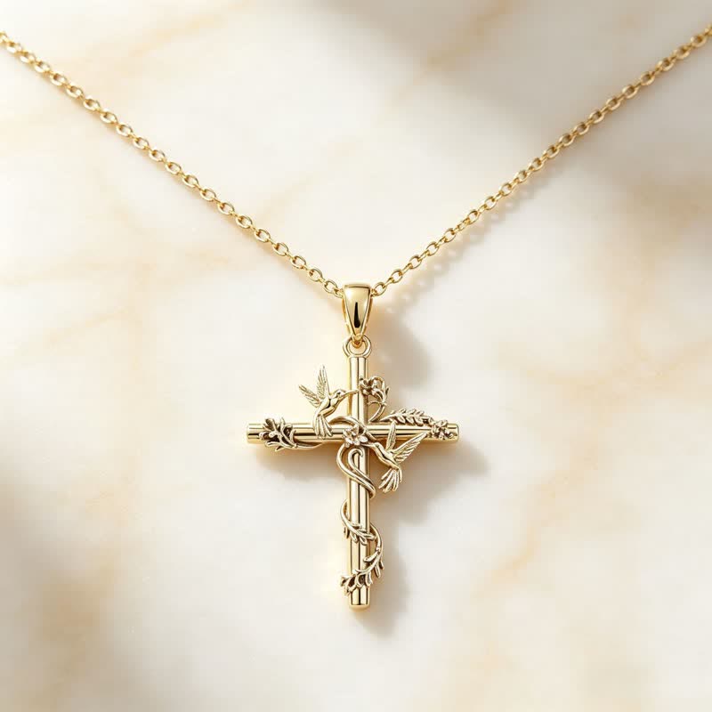 Delicate Engraved Nature Cross Necklace: Token of Pure Heavenly Devotion