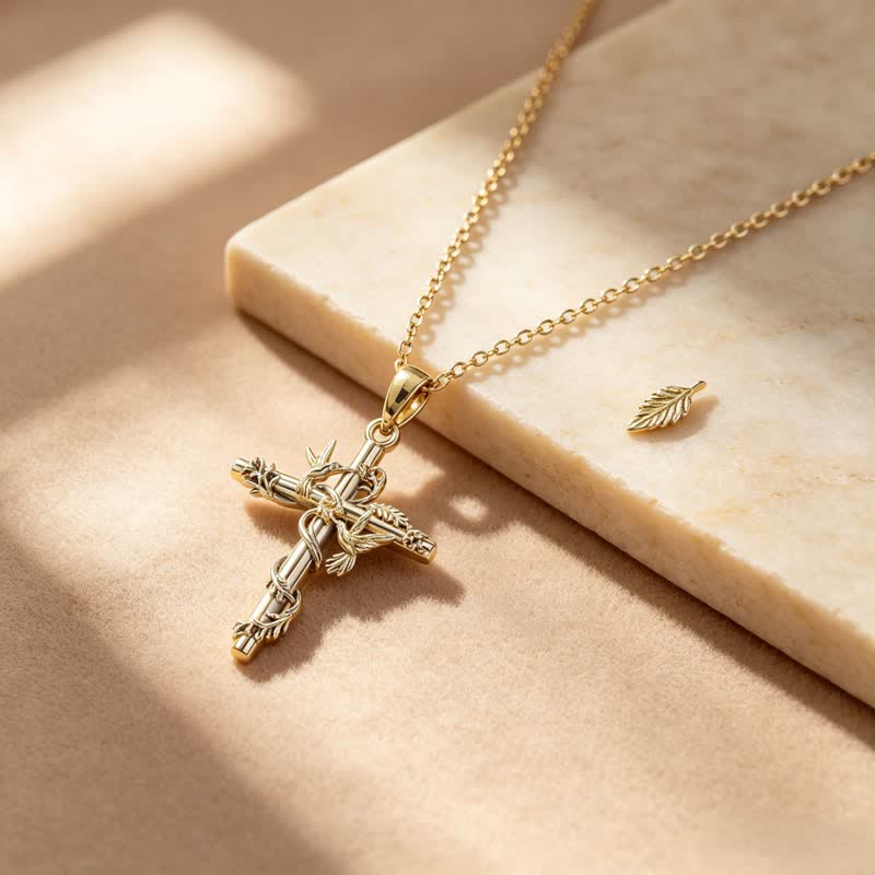 Delicate Engraved Nature Cross Necklace: Token of Pure Heavenly Devotion