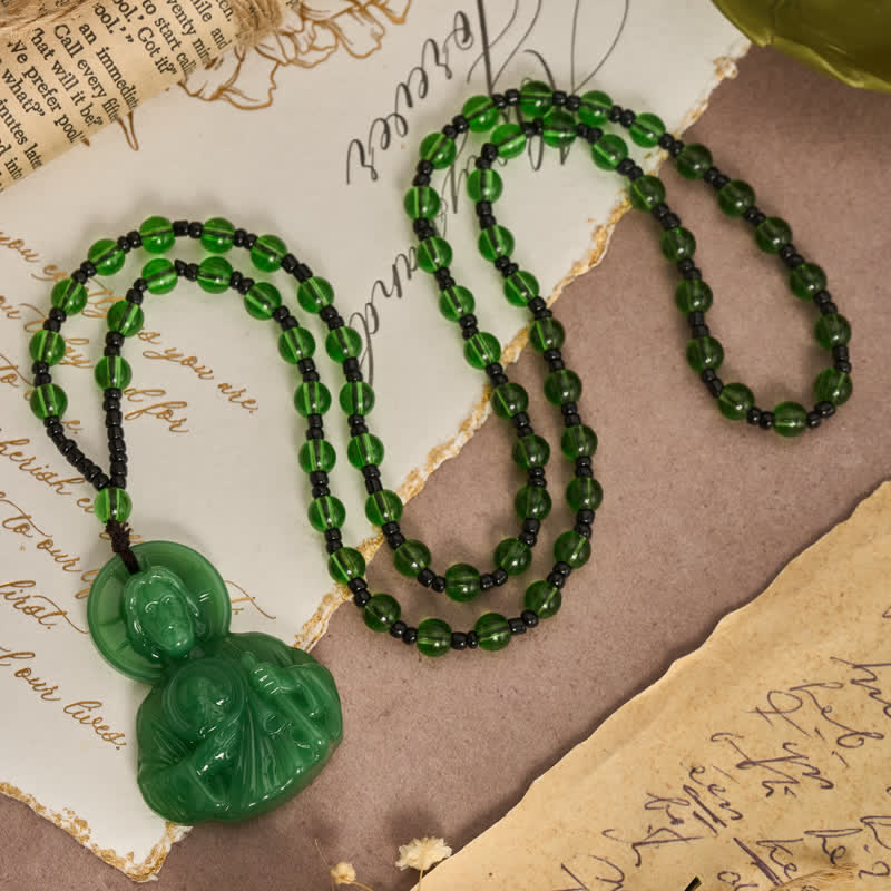 Sculpted Glass Jesus Portrait Beaded Necklace: Symbol of Quiet Sacred Blessing