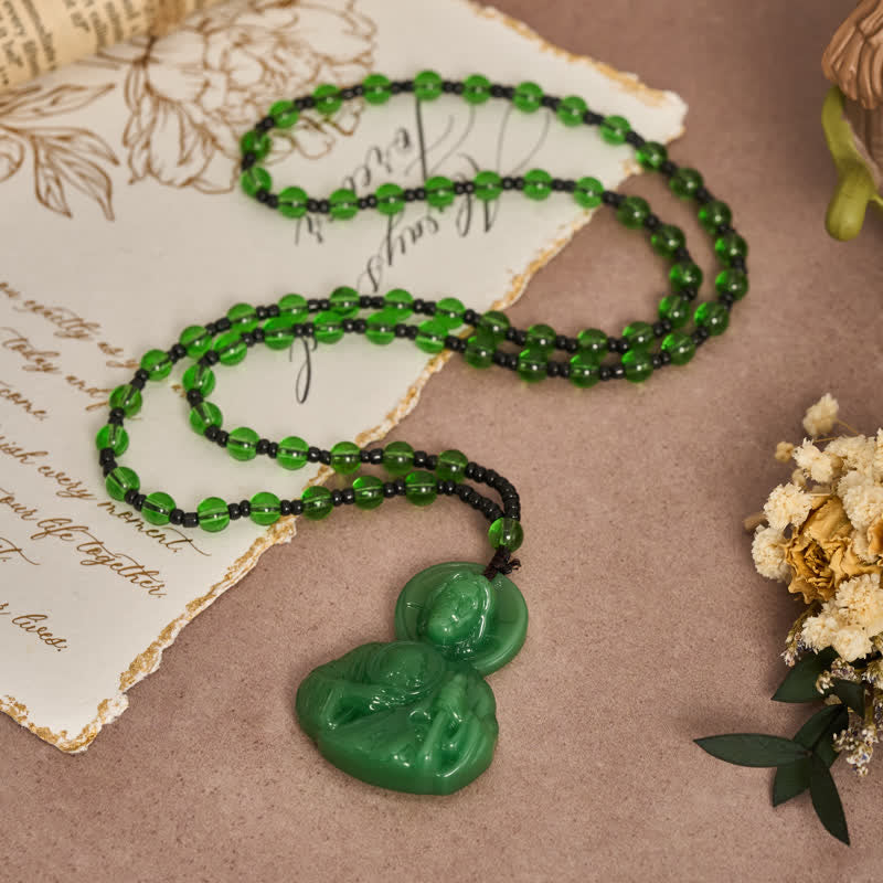 Sculpted Glass Jesus Portrait Beaded Necklace: Symbol of Quiet Sacred Blessing