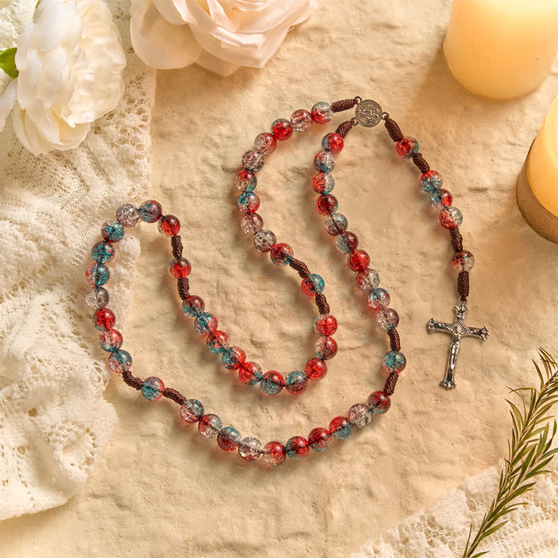 Christmas Themed Translucent Crackle Bead Rosary