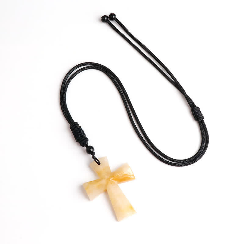 Polished Crystal Cross Knot Cord Necklace: Bearer of Gentle Heavenly Comfort