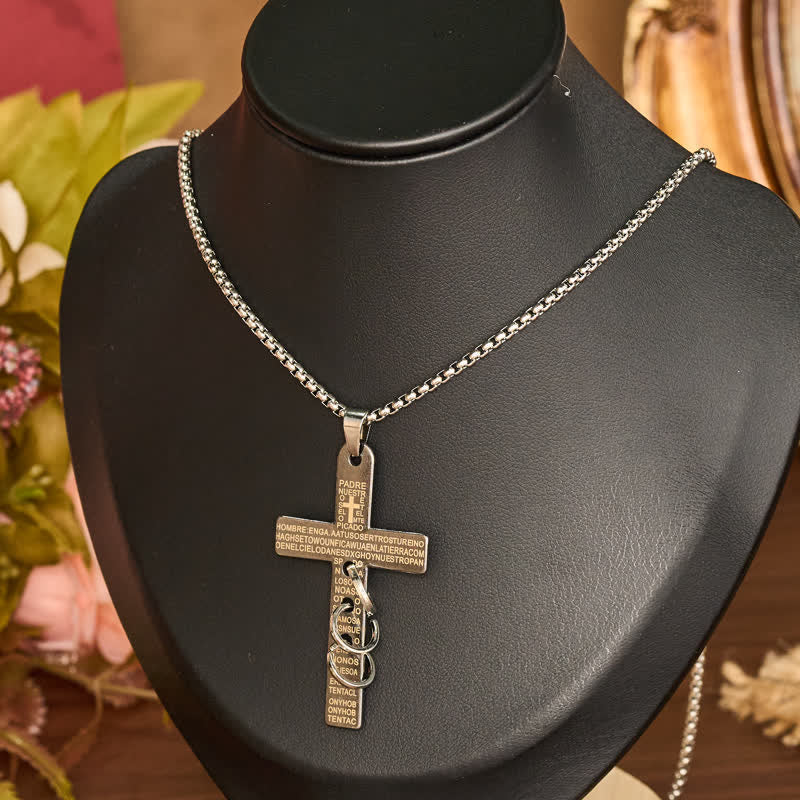 Engraved Scripture Cross Box Chain Necklace: Emblem of Heavenly Promise Grace