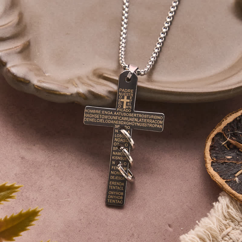 Engraved Scripture Cross Box Chain Necklace: Emblem of Heavenly Promise Grace