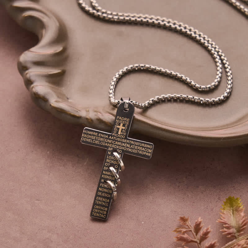 Engraved Scripture Cross Box Chain Necklace: Emblem of Heavenly Promise Grace