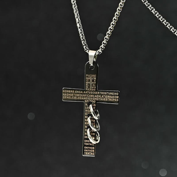 Engraved Scripture Cross Box Chain Necklace: Emblem of Heavenly Promise Grace