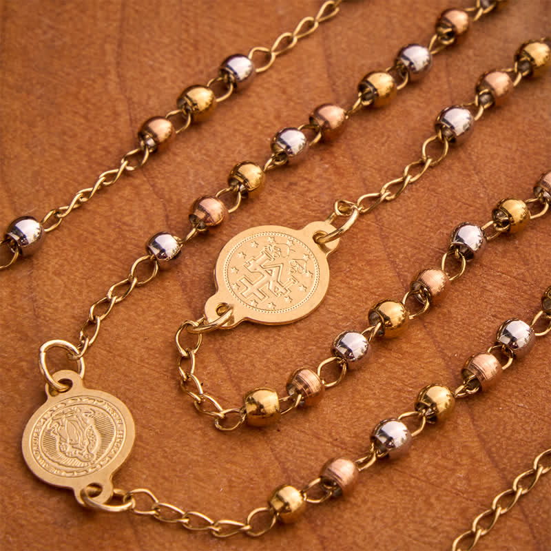 Our Lady Medal & Cross Ball Chain Rosary: Token of Gentle Divine Comfort