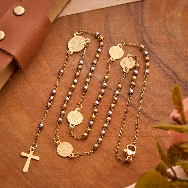 Our Lady Medal & Cross Ball Chain Rosary: Token of Gentle Divine Comfort