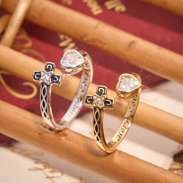 Inscribed Faith Hope Love Cross Heart Ring: Token of Gentle Divine Comfort
