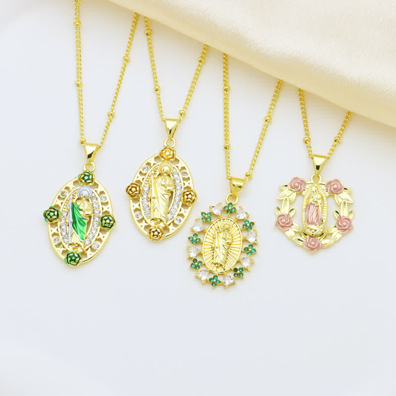 Devotion Inspired Enamel Copper St. Jude & Our Lady of Guadalupe Necklace