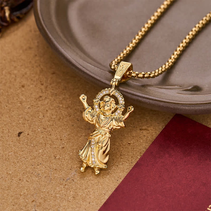Ornate 3D Divine Child Jesus Wheat Chain Necklace: Icon of Quiet Sacred Serenity