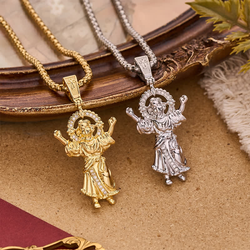 Ornate 3D Divine Child Jesus Wheat Chain Necklace: Icon of Quiet Sacred Serenity