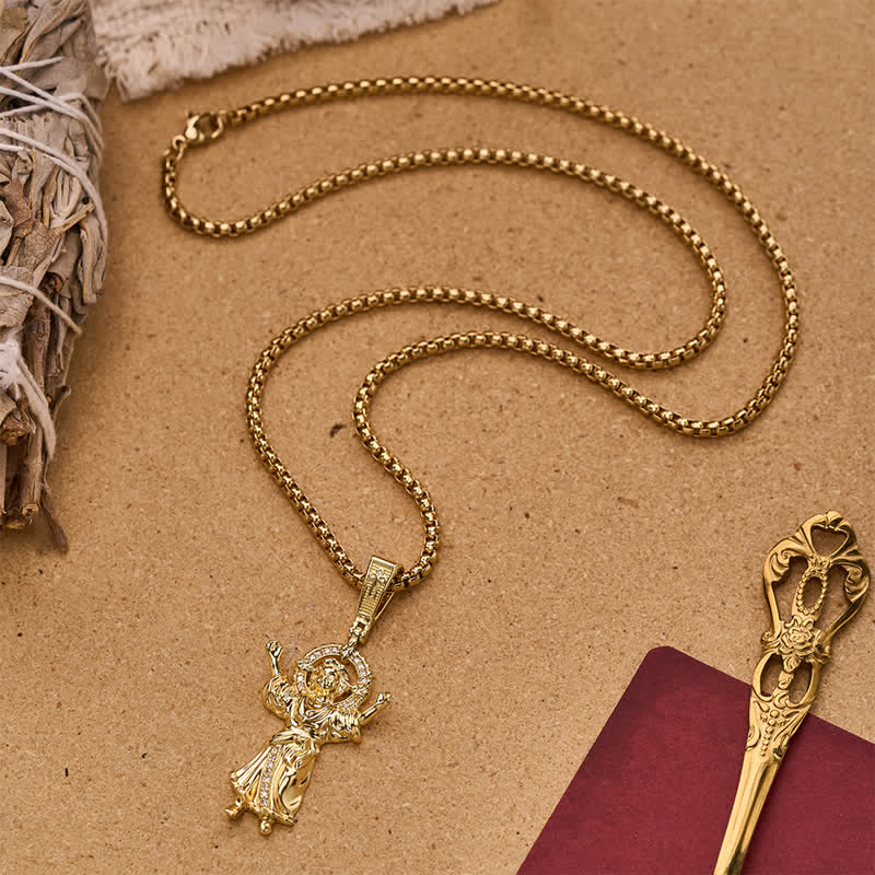 Ornate 3D Divine Child Jesus Wheat Chain Necklace: Icon of Quiet Sacred Serenity