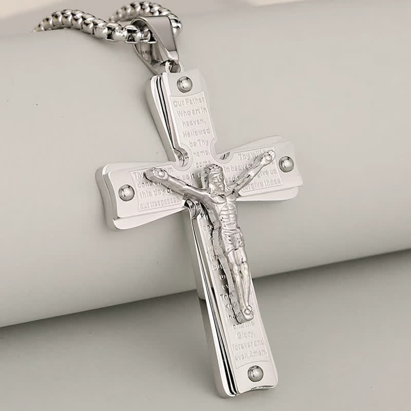 304 Stainless Steel Textured Crucifix Necklace: Sacred Mark of Abiding Grace