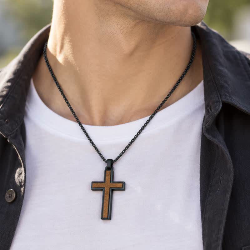 Sturdy Zinc Alloy Wood Cross Necklace: Heavenly Reminder for Daily Wear