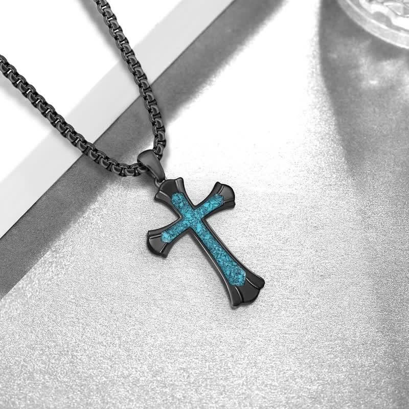 Ornate Edged Crushed Stone Cross Necklace: Symbol of Quiet Devotion