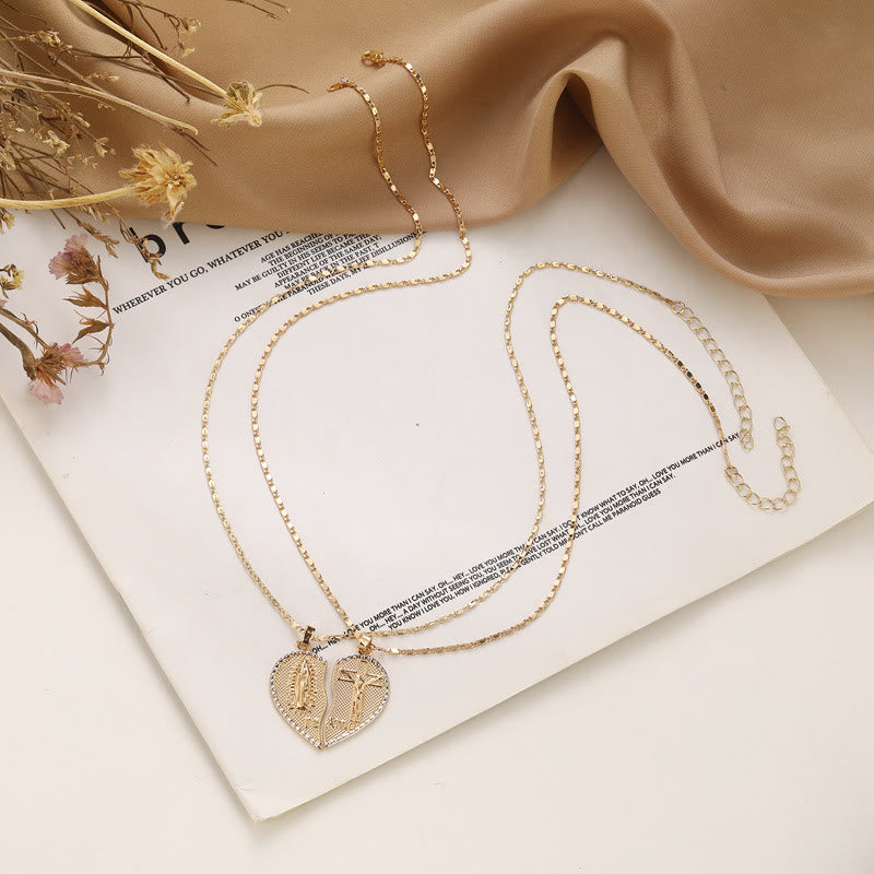 the Our Lady of Guadalupe & Crucifix 2-in-1 Heart Stacking Necklace