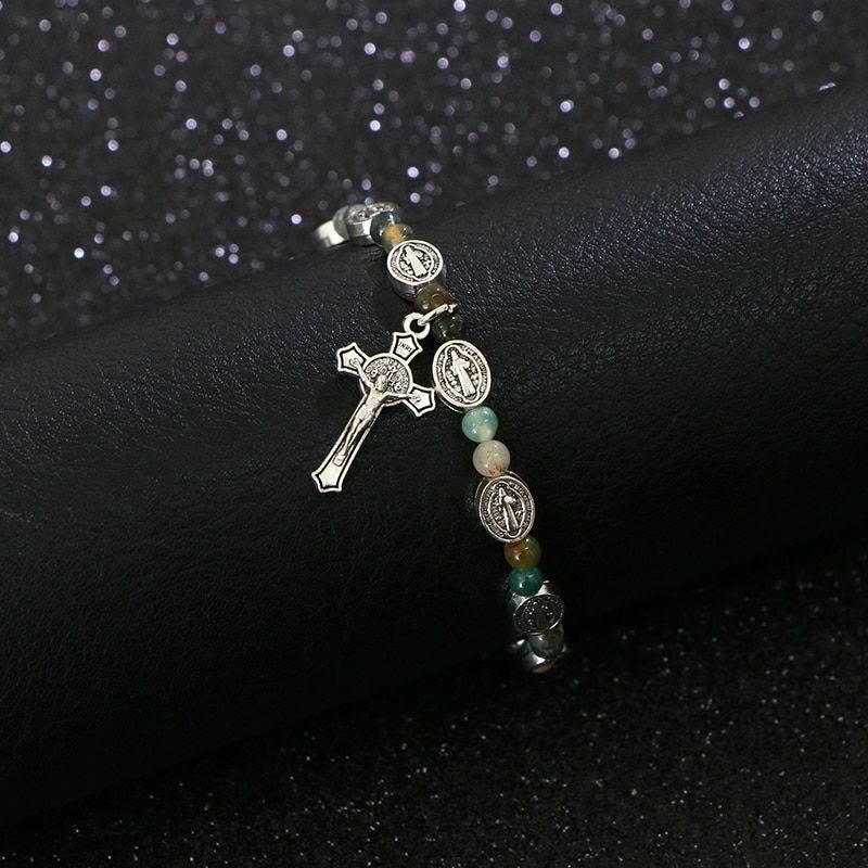 Agate/Turquoise St. Benedict Cross Bracelet
