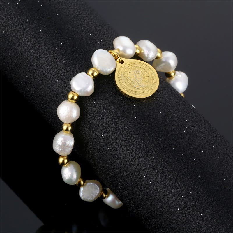 Saint Benedict Medal Irregular Pearl Bracelet