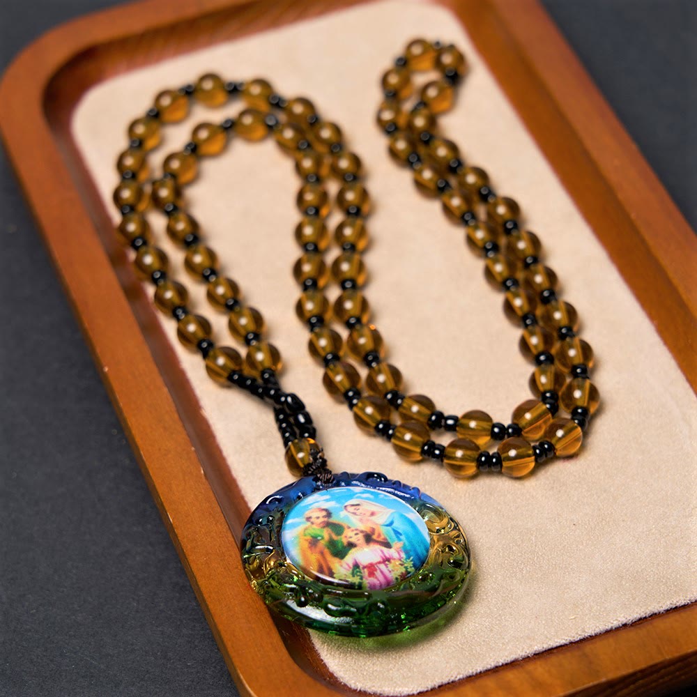 the Holy Family Dark Brown Beads Necklace