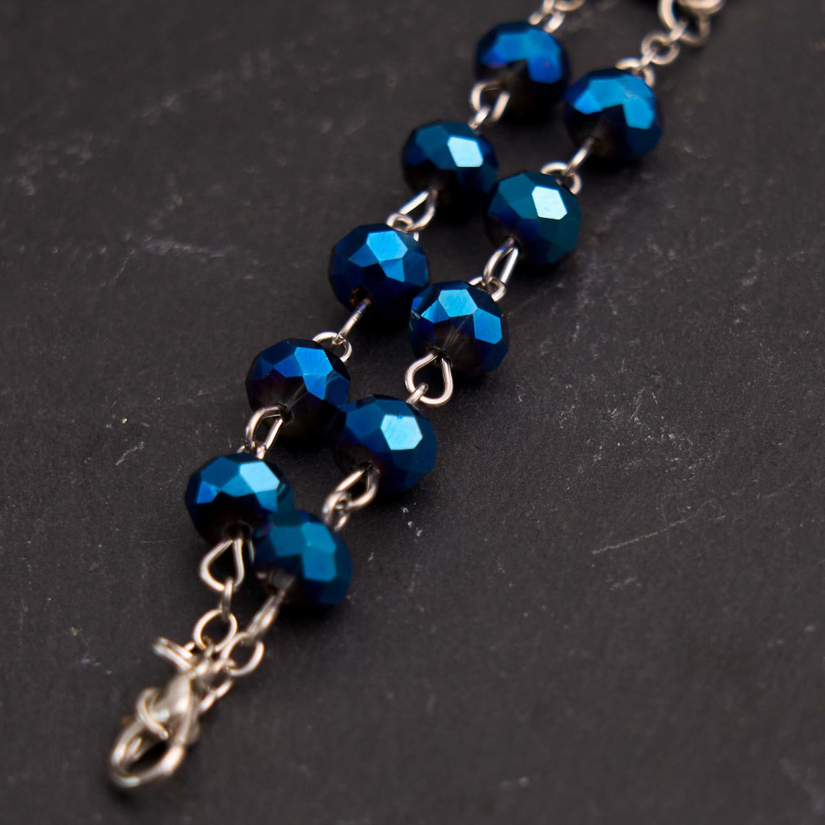 Blue Crystal Gemstone Virgin Mary Bracelet Rosary