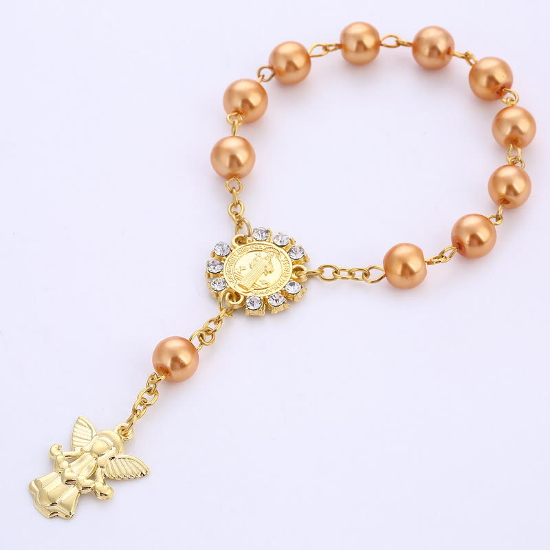 8mm Golden Angel Charm Jesus Rosary Bracelet