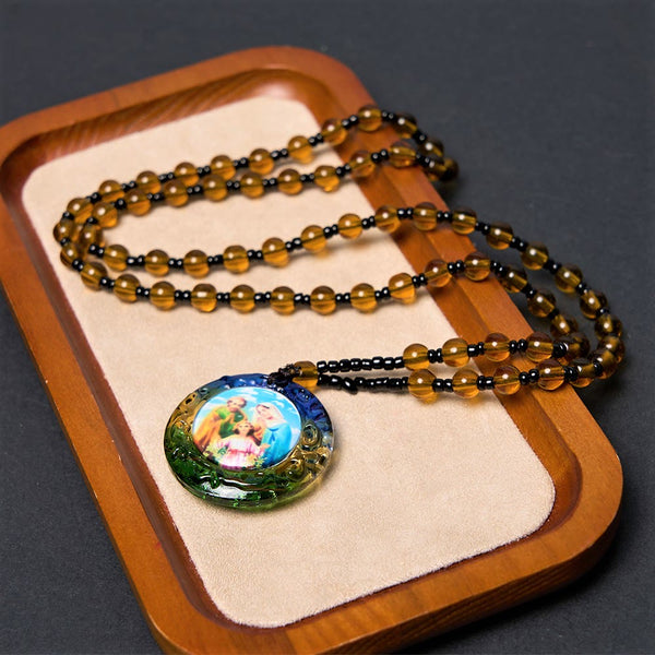 the Holy Family Dark Brown Beads Necklace