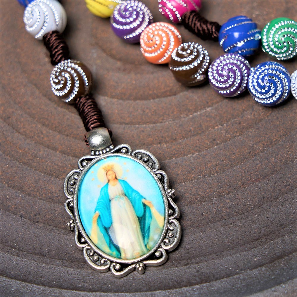 Holy Grail & Miraculous Medal of 8 mm Round Multicolor Acrylic Nylon Cord Rosary