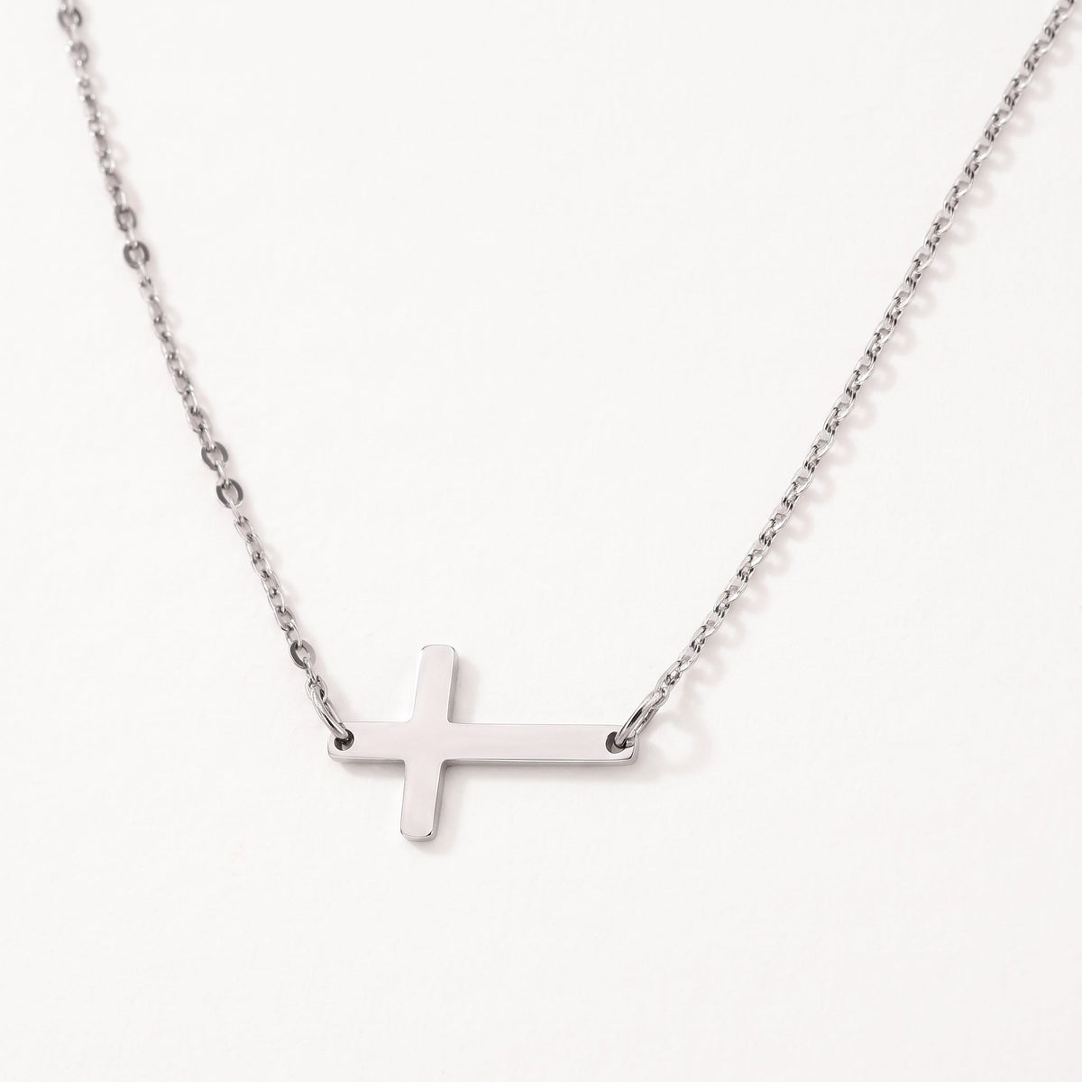Stainless Steel Sideways Cross Necklace