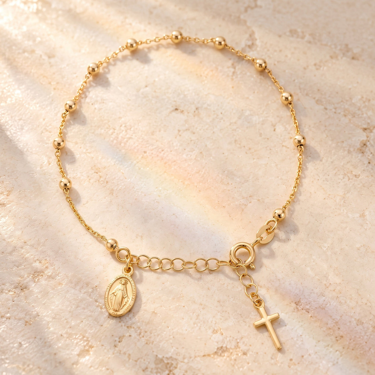 Gold Plated Beaded Rosary Bracelet