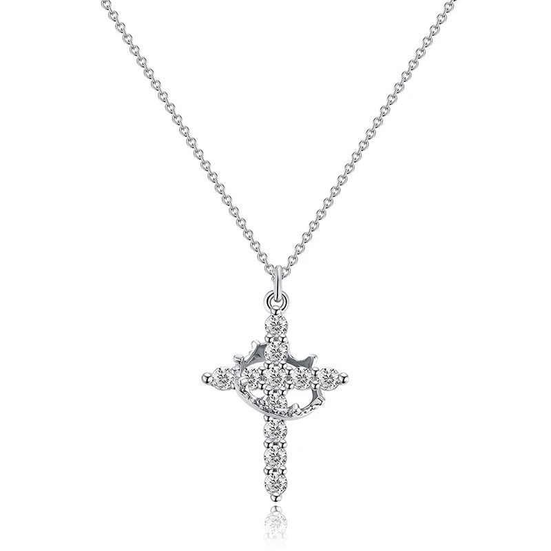 Crowned Crystal Cross Necklace