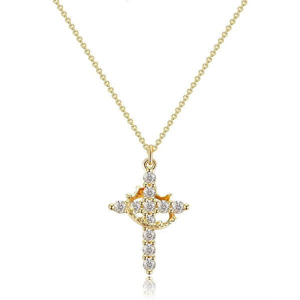 Crowned Crystal Cross Necklace