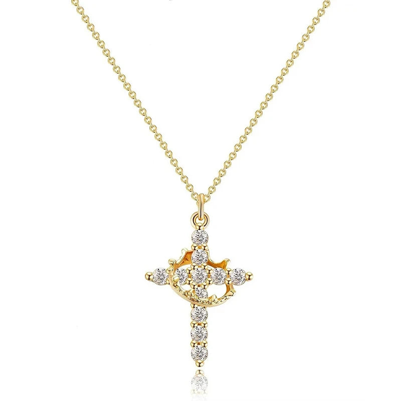 Crowned Crystal Cross Necklace