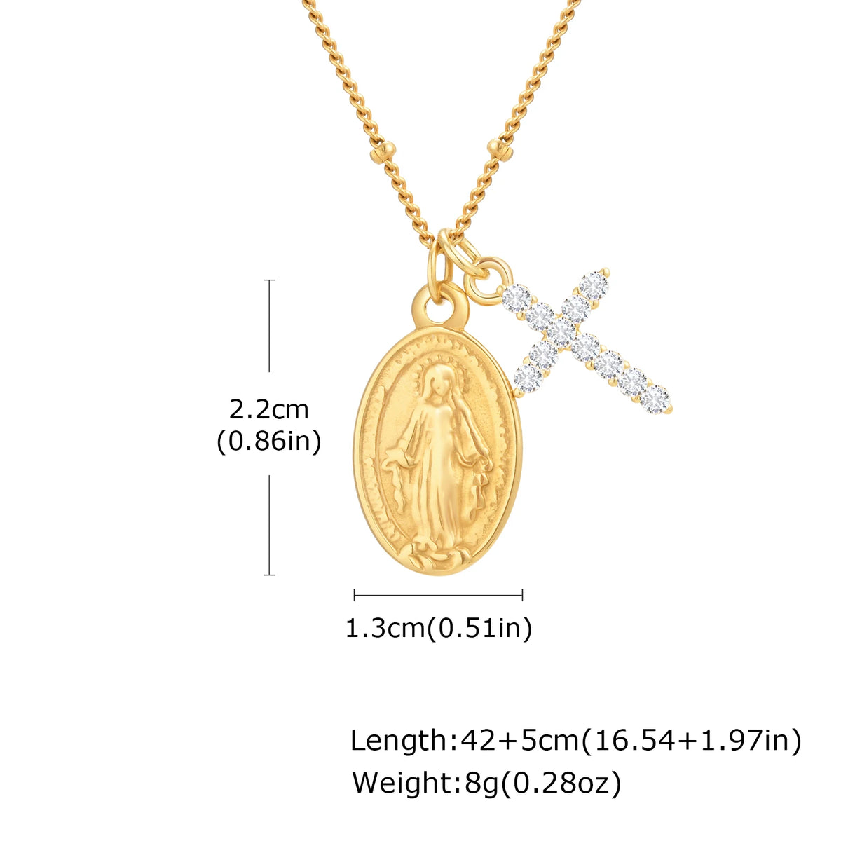 Virgin Mary Medal & Cross Necklace