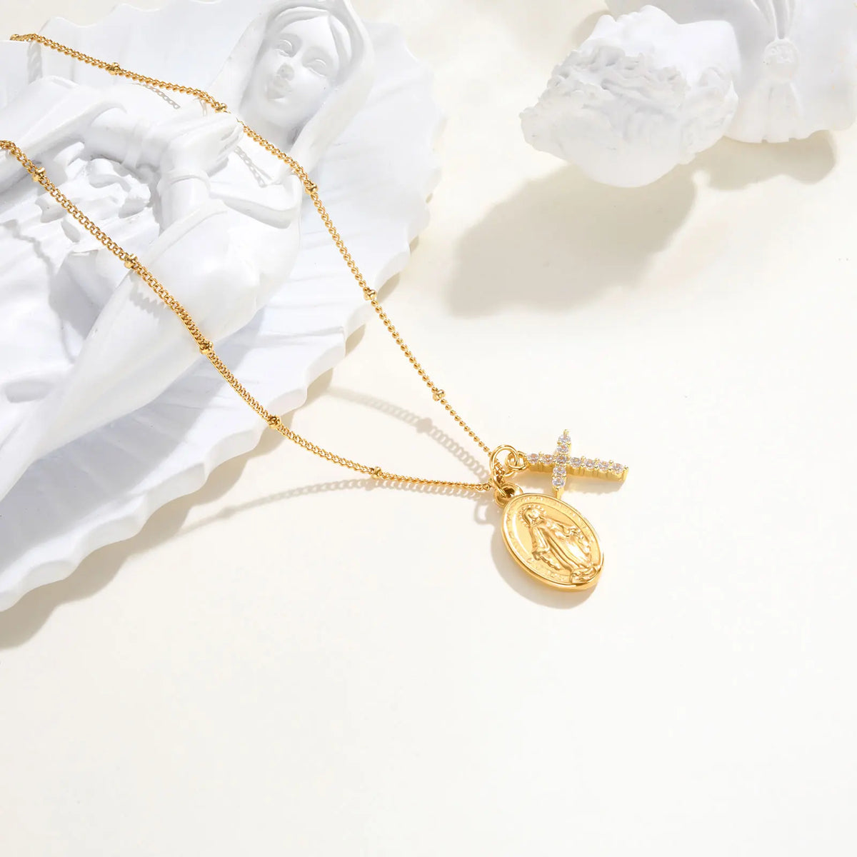 Virgin Mary Medal & Cross Necklace