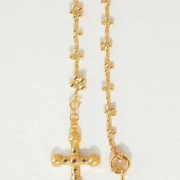 Daisy Rosary Chain Cross Necklace