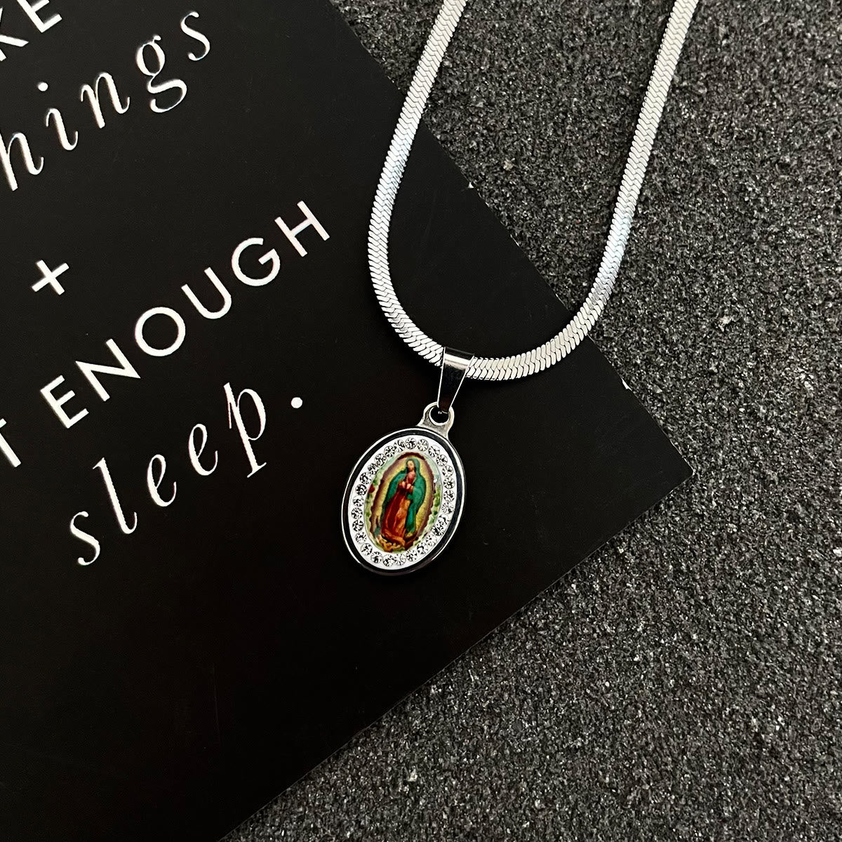 the Our Lady of Guadalupe Snake Bone Chain Colorful Necklace