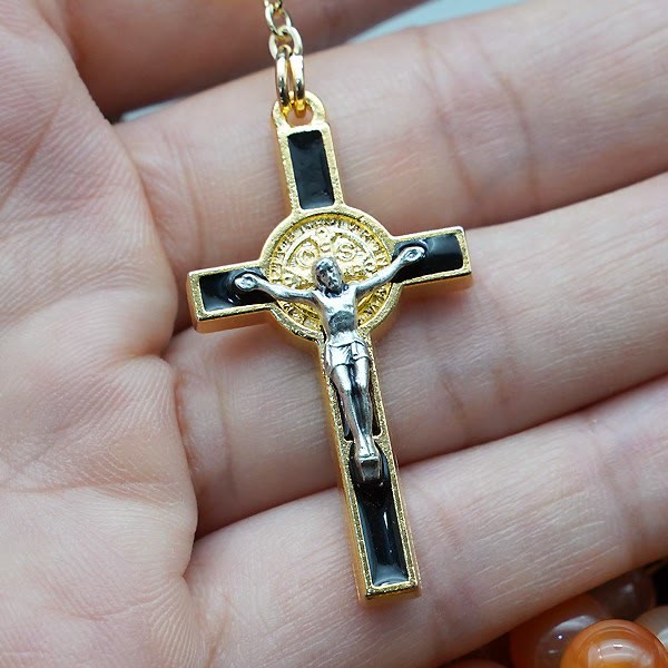 Natural Agate Rosary with St. Benedict & Crucifix
