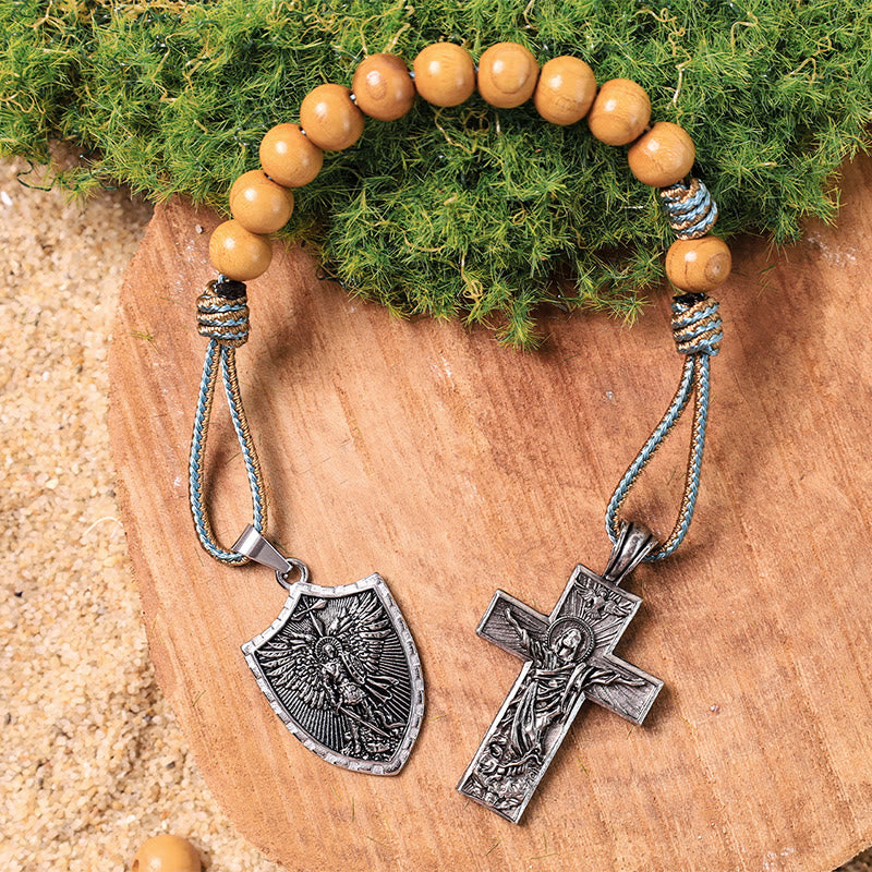 Holy Spirit Jesus Cross & St. Michael the Archangel Medal Pocket Rosary