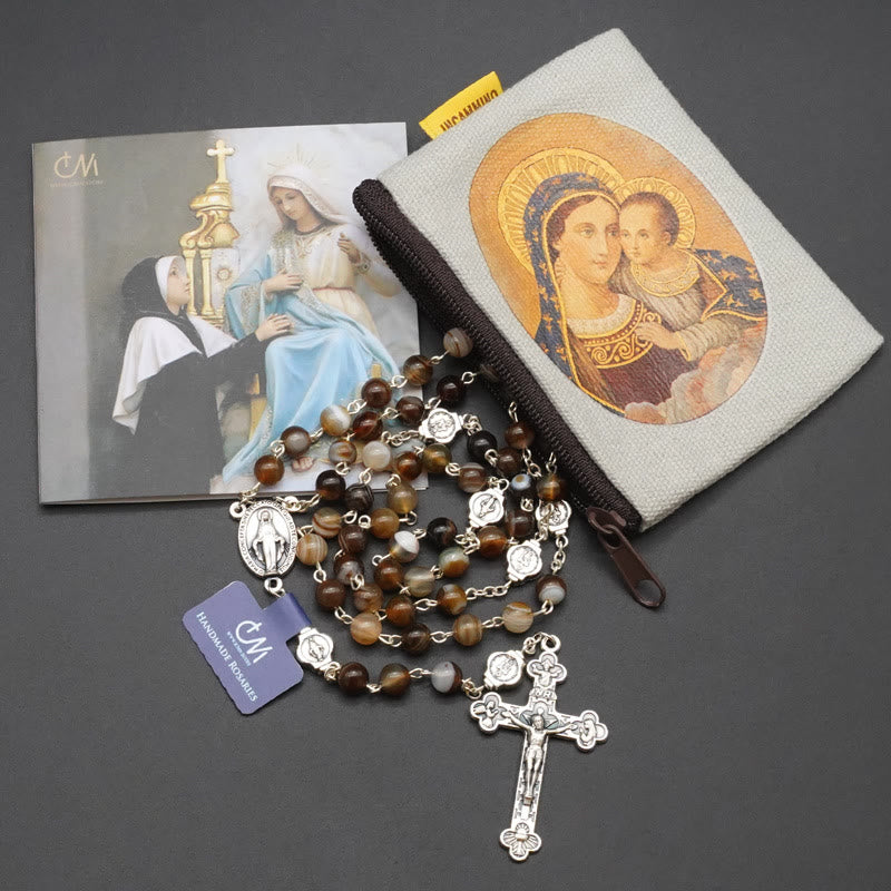 Virgin Mary Agate Prayer Rosary with 5-in-1 Crucifix
