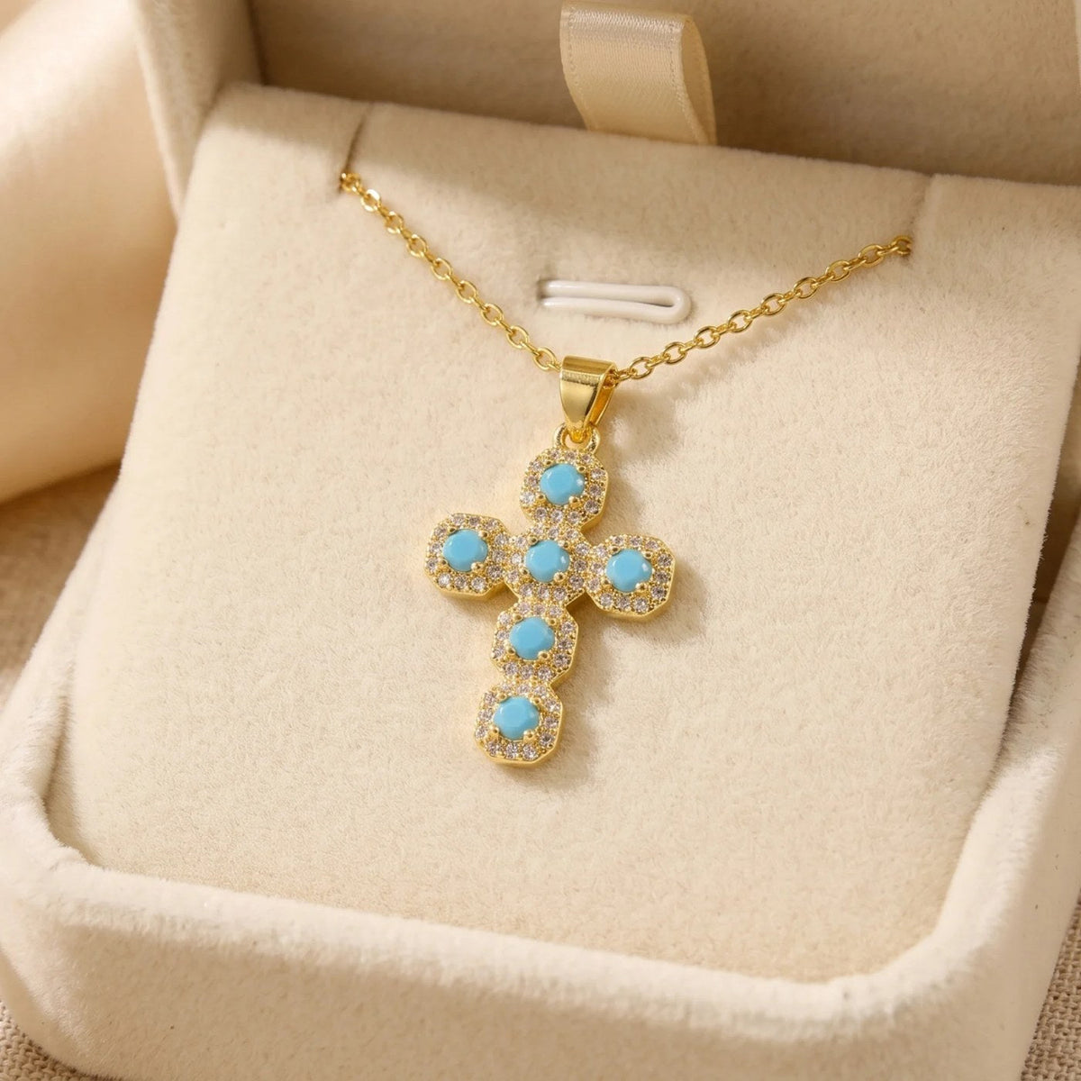 Turquoise Dot Cross Necklace