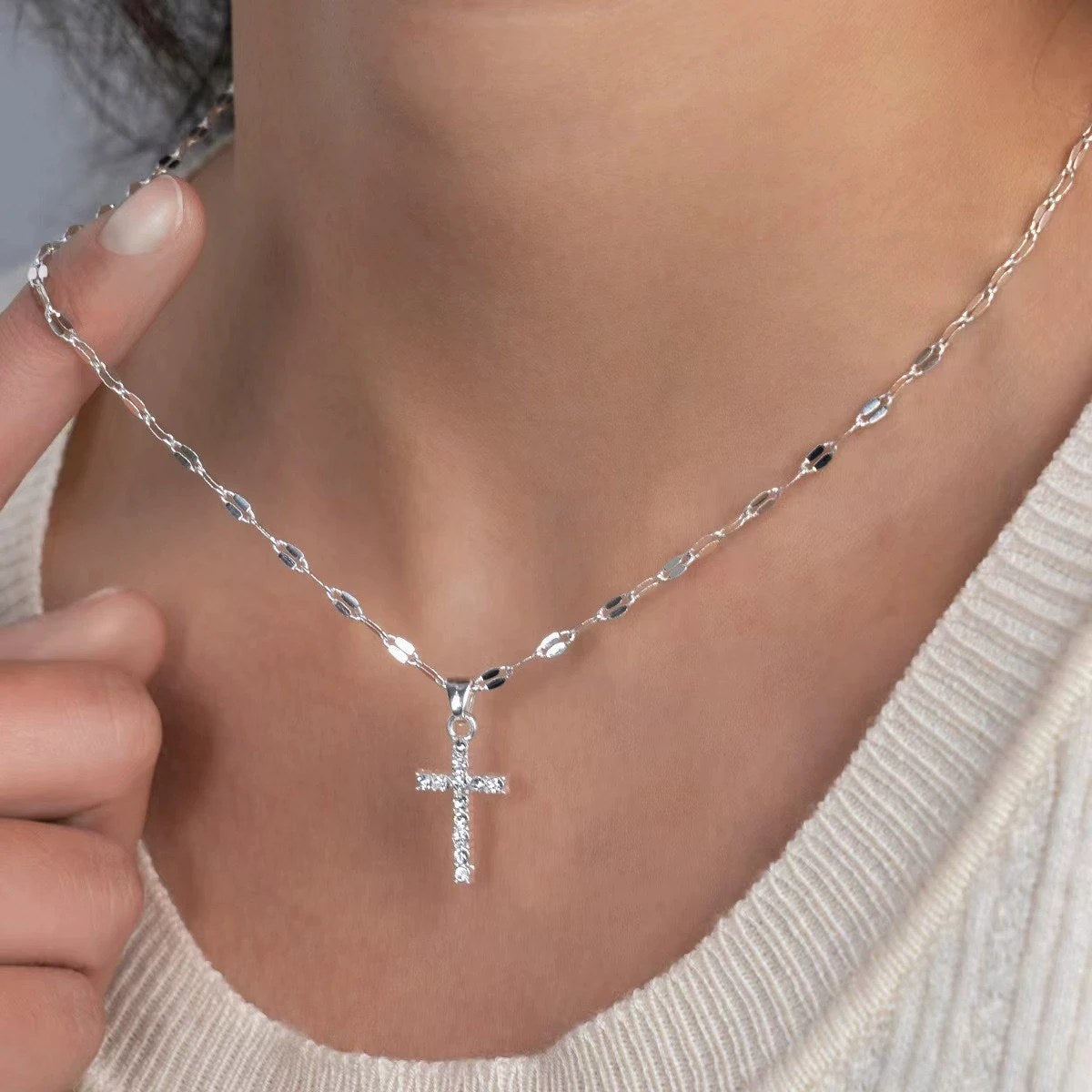 Dainty Crystal Cross Necklace